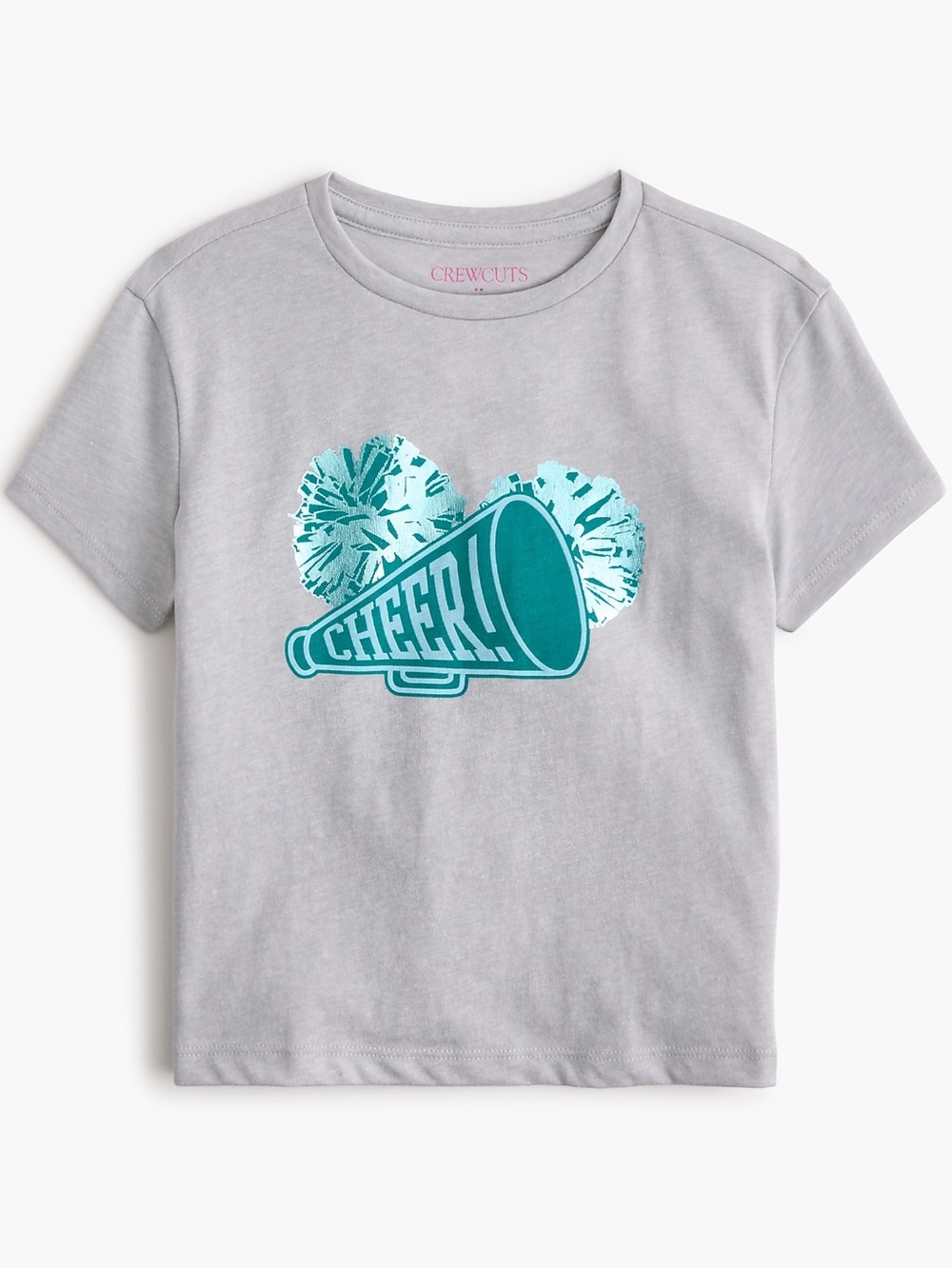 **NWT** J Crew- Crewcuts Girls' Gray 'CHEER!' Graphic Tee with Teal Foil